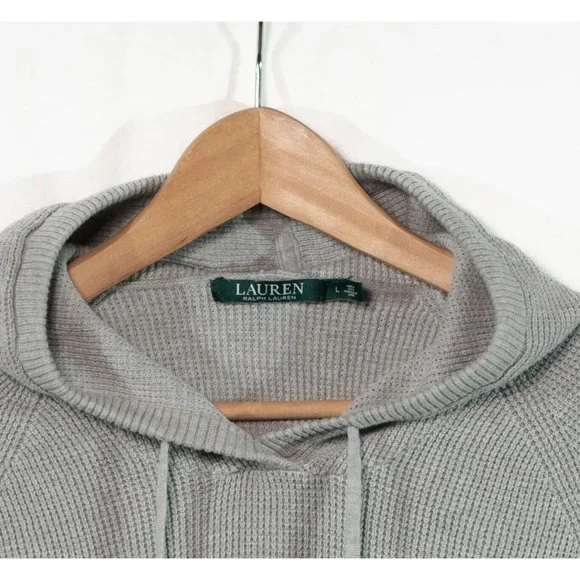 Lauren Ralph Lauren Womens Size Large Waffle Knit Grey Hoody Pullover Minimalist - Picture 3 of 6